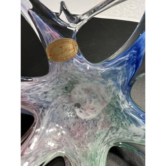 2 ~ Murano Art Glass Bowls Abstract Sculptures Blue Green Swirl Original Sticker - Picture 16 of 16